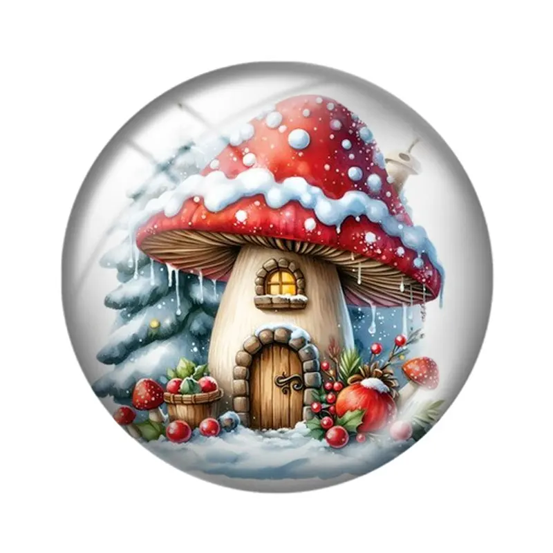 Winter Mushroom House 10pcs 12mm/18mm/20mm/25mm Round photo glass cabochon demo flat back Making findings