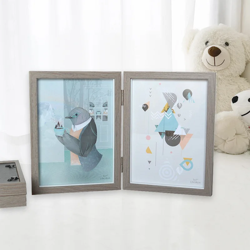 Folding Photo Frame Two -section Combination Photo Frame Wooden Simplicity Creative 6/7-inch Picture Frame Table Ornaments