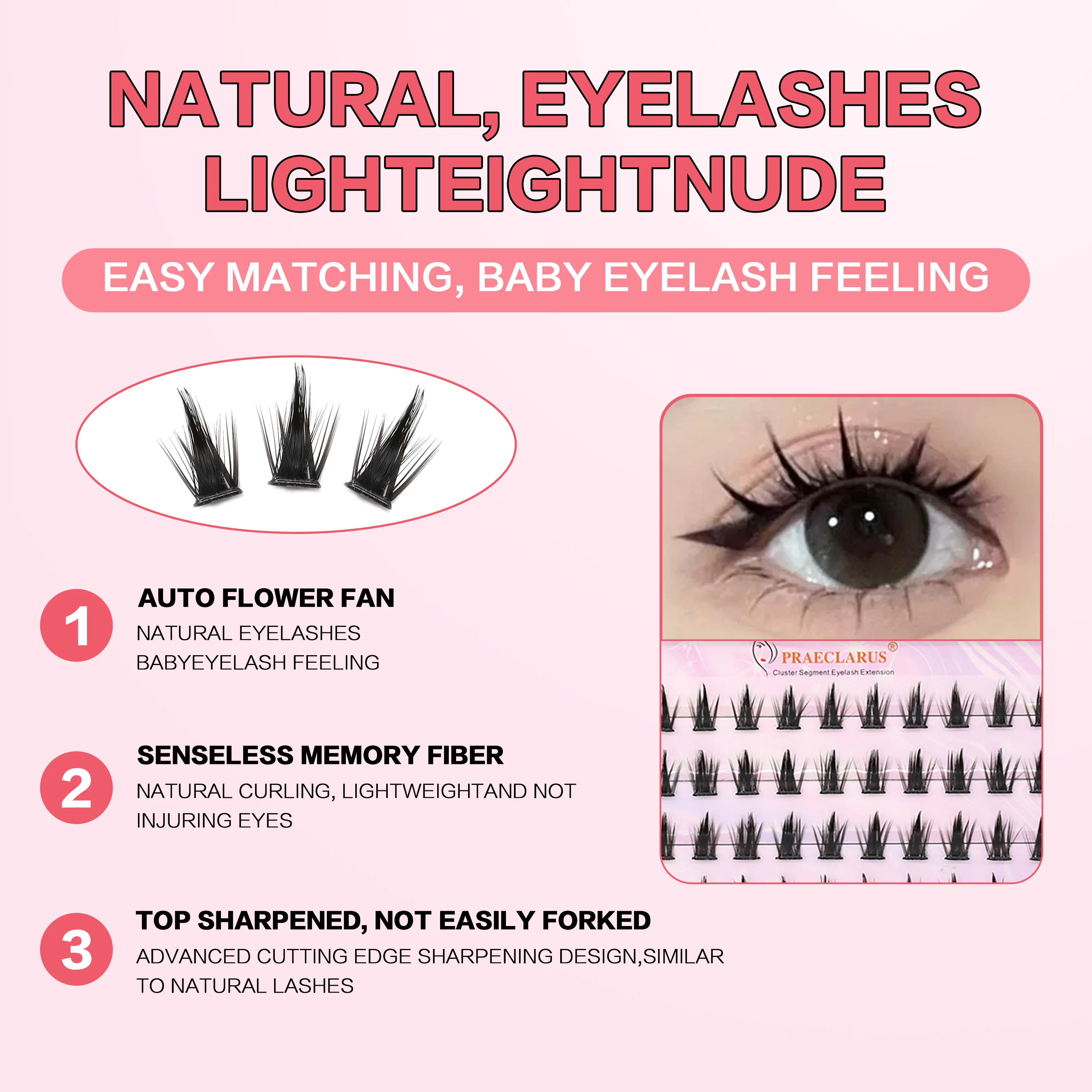 [No Need Glue]PRAECLARUS 3D Fluffy False Eyelash Reusable and Natural Eyelashes Glue-free Eye Lashes With Adhesive Diy Lahses