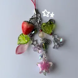 Arrietty inspirado telefone charme morango telefone-casos com contas telefone charme telefone keyring pastel fairycore y2k