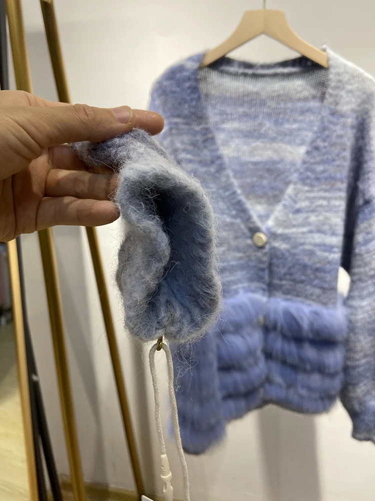 2025 Autumn Women Real Fox Fur Sweater Real Fur Spring Special Color Knitted Jacket Wear