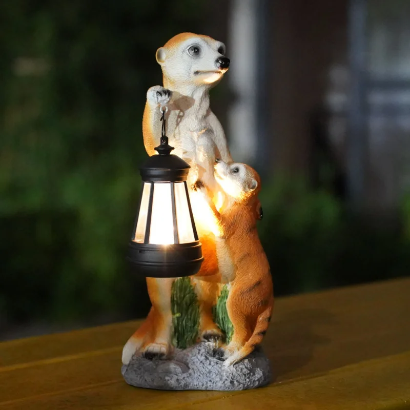 

Solar-Powered Meerkat Sculpture Lantern Resin Outdoor Garden Patio Balcony Lawn Decorative Large Animal Ornaments