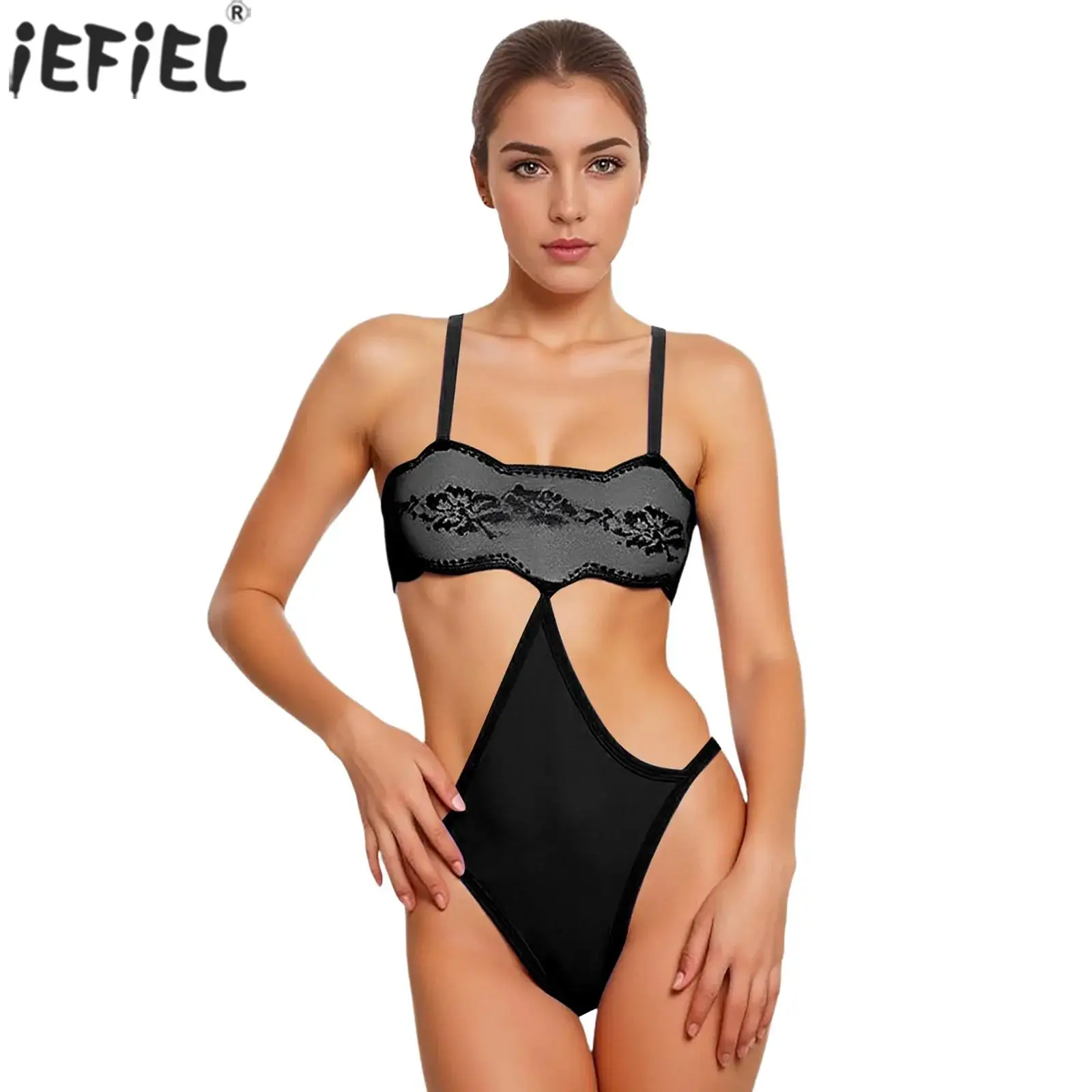 

Women Floral Lace Sling Bodysuit Sheer Lace T-back Thong Leotard Lingerie Tempting Nightwear for Dating Honeymoon Anniversary