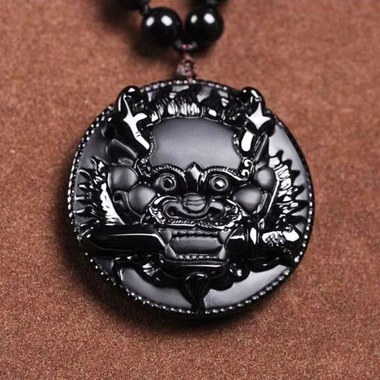 Obsidian Dragon Pendant Luxury Carved Designer Real Jewelry Black Man Fashion Charms Natural Accessories Gemstones Necklace