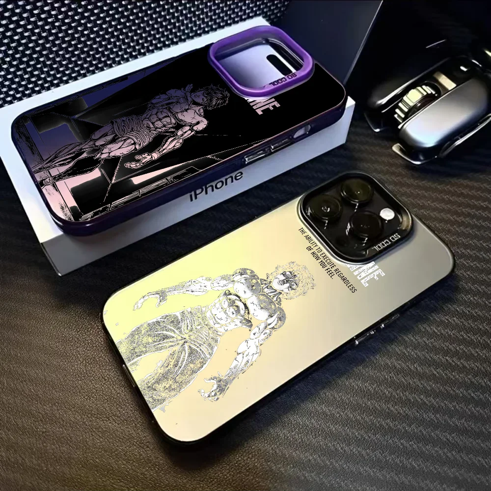 

COOL Cartoon B-BakiS H-Hanma Phone Case For IPhone 16 15 14 13 12 11 Pro Max Black Matte Multicolor Laser Metallic Aurora Funda