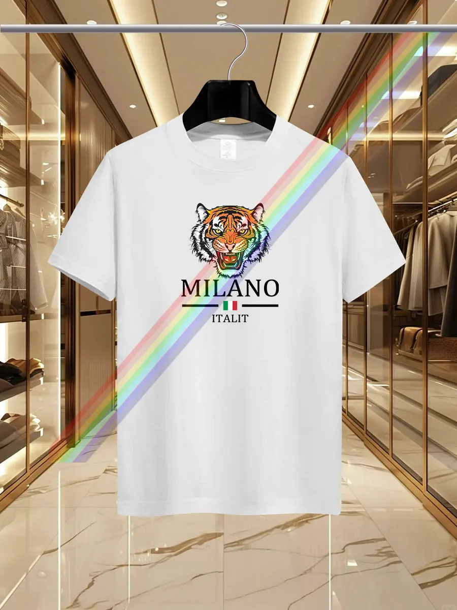 2024 new summer luxury men's wear Milan Tiger Head printed T-shirt pure cotton round neck casual fashion trend Y2K high-end