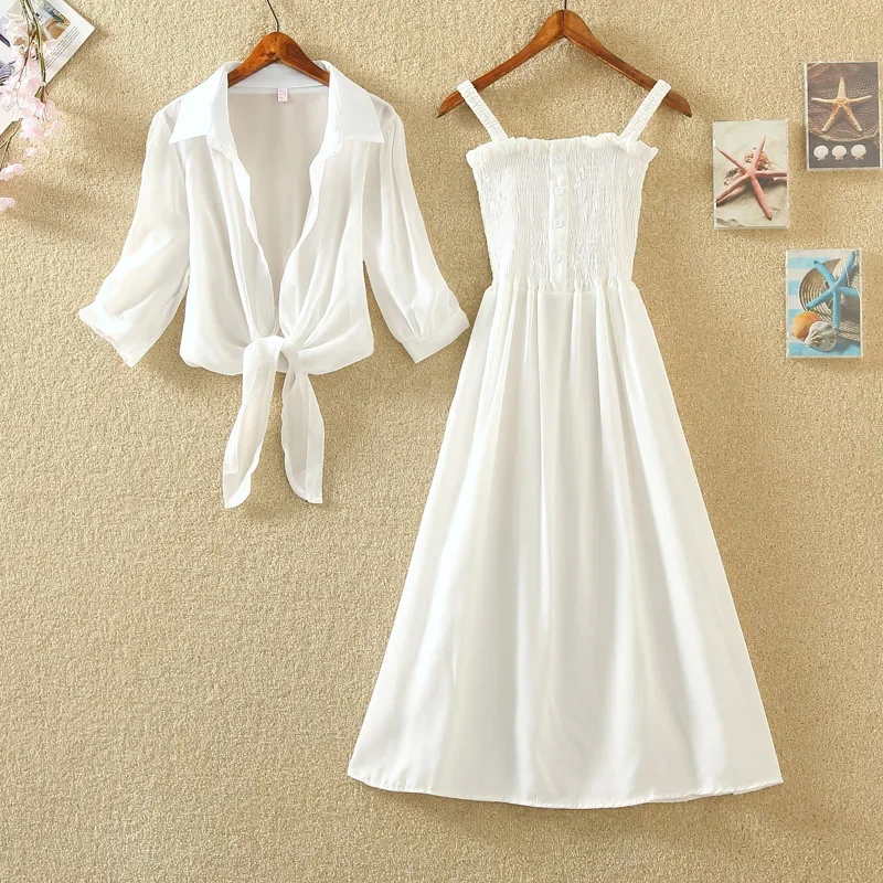 Retro High-waisted Slimming Base Strapped Dress Two-Piece Set Summer Wear for Women New Dress Outfit Women Dress