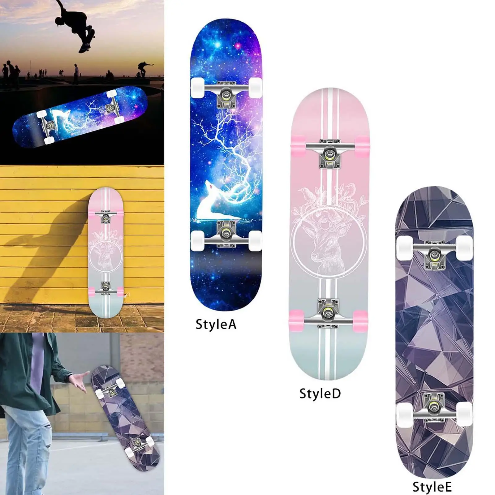 

Скейтборд унисекс, комплект, двойной кик, 31 дюйм, клен, бесшумные колеса из полиуретана, лонгборд с вогнутой поверхностью для начинающих, женщин, мужчин, детей, подростков