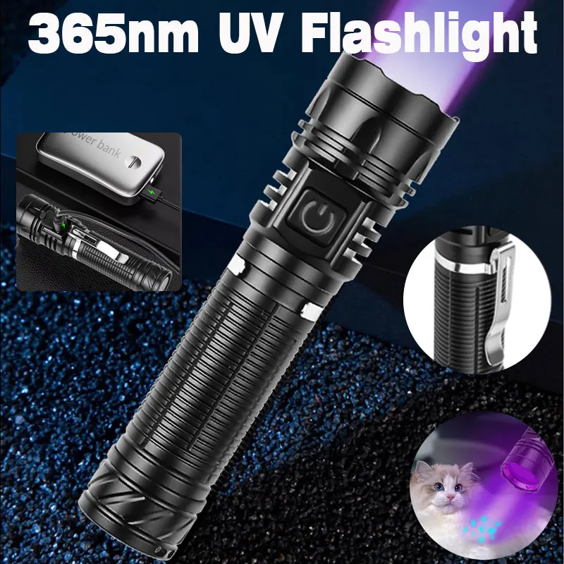Portable Mini 365nm UV LED Aluiminum alloy Flashlight with clip10W High power Rechargeable Cat Dog Stain Marker Detection Light
