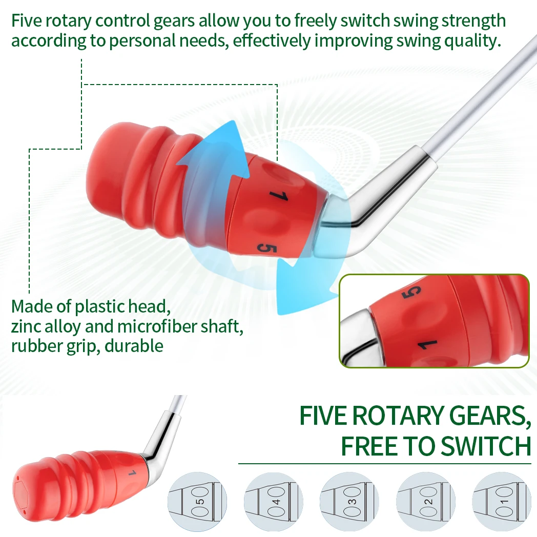 Caiton Golf Swing Trainer para Treinamento de Força e Swing, Corretor de Postura Ajustável Eixo de Liga de Zinco Punho Ergonômico, 5 Nível
