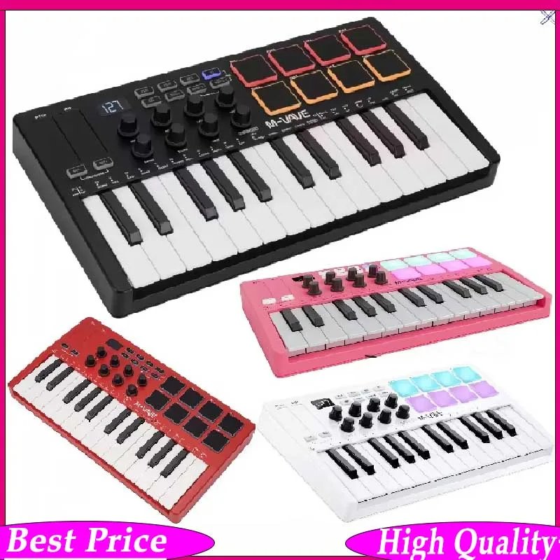 

M-VAVE SMK-25 Key MIDI Controller w/8 RGB Pads/8 Assignable 360°knobs/Bluetooth 5.0/USB-B type interface/2000mAh battery powered