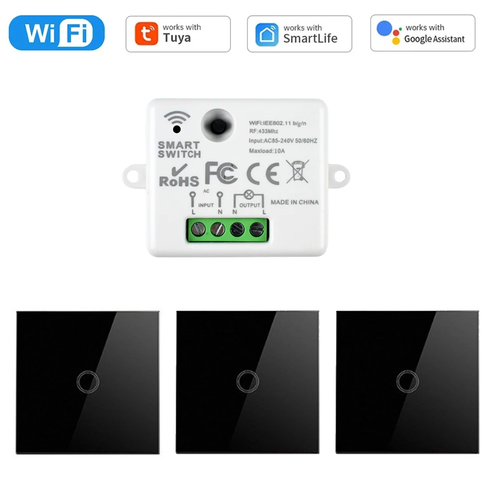 CENFAYA Tuya WiFi RF Smart Light Switch 110V 220V 230V Mini Relay Receiver Module 433mhz Glass Touch Wall Remote Control f Alexa