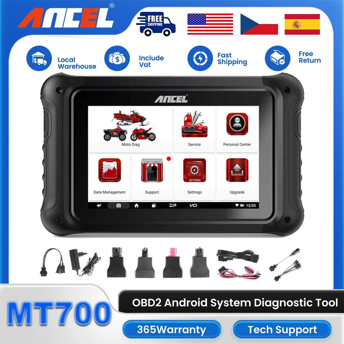 ANCEL MT700 OBD2 Motorcycle Scanner with Full System for Oil Reset ABS ECU Coding Active Test 31 Reset Functions Diagnostic Tool