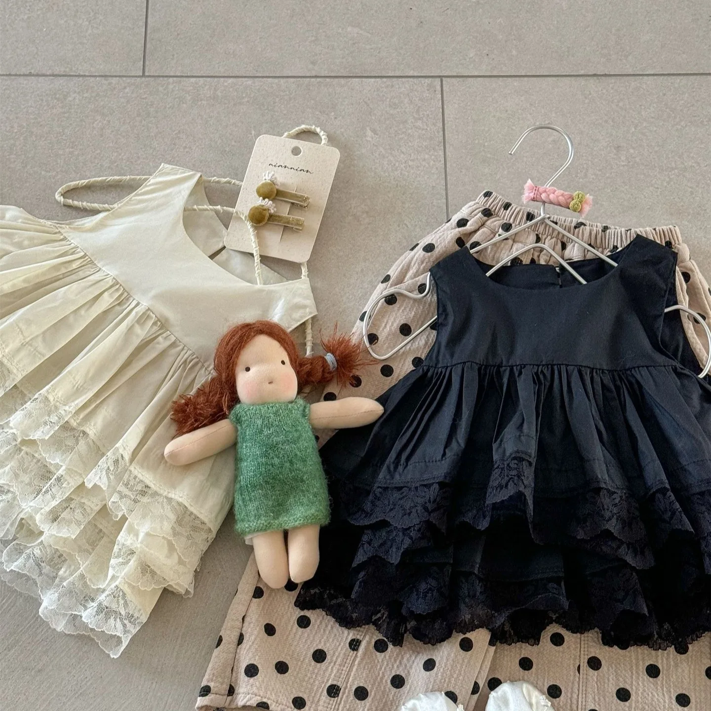 Childrens Sleeveless Shirt 2025 Summer New Korean Cute Fashion Solid Color Splicing Double Layer Lace Girls Doll Shirt