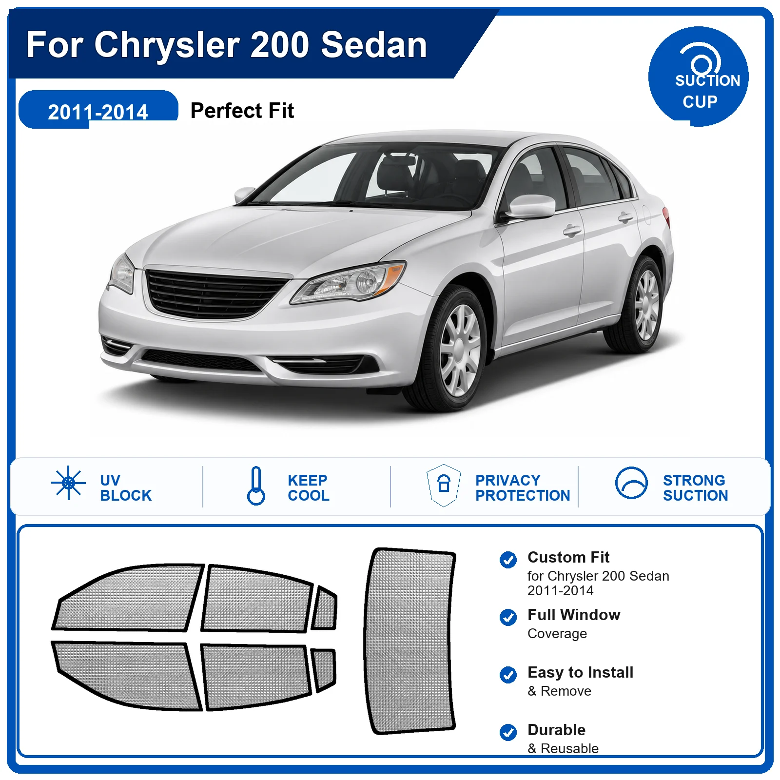 For Chrysler 200 Sedan 2011-2014 Custom Full Set Windshield Sun Shade Aluminum Foil Heat Insulation Anti UV Foldable