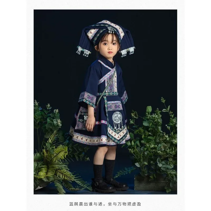 Autumn Ethnic Style Printed Lolita Dress Halloween Princess Dress for Girls Chinese Ethnic Minority Children Tibetan Clothing