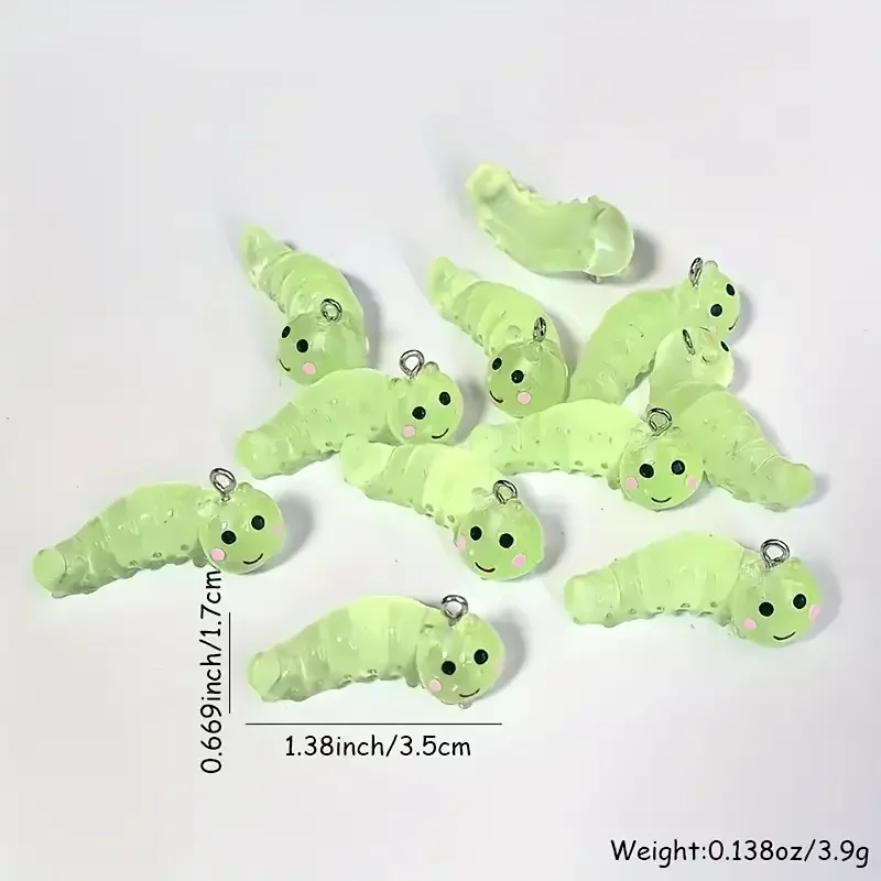 8pcs Glow-in-the-Dark Caterpillar Resin Charms Pendants with Hook for Jewelry Making, Earrings, Keychain DIY Crafting Supplies - Image 4