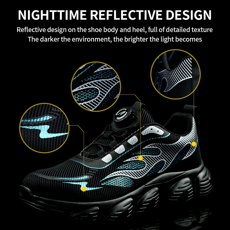 Reflective Safety Shoes Men Fashion Protective Sneakers Steel Toe Shoes Rotating Button Work Boots Men Puncture-Proof Male Shoes