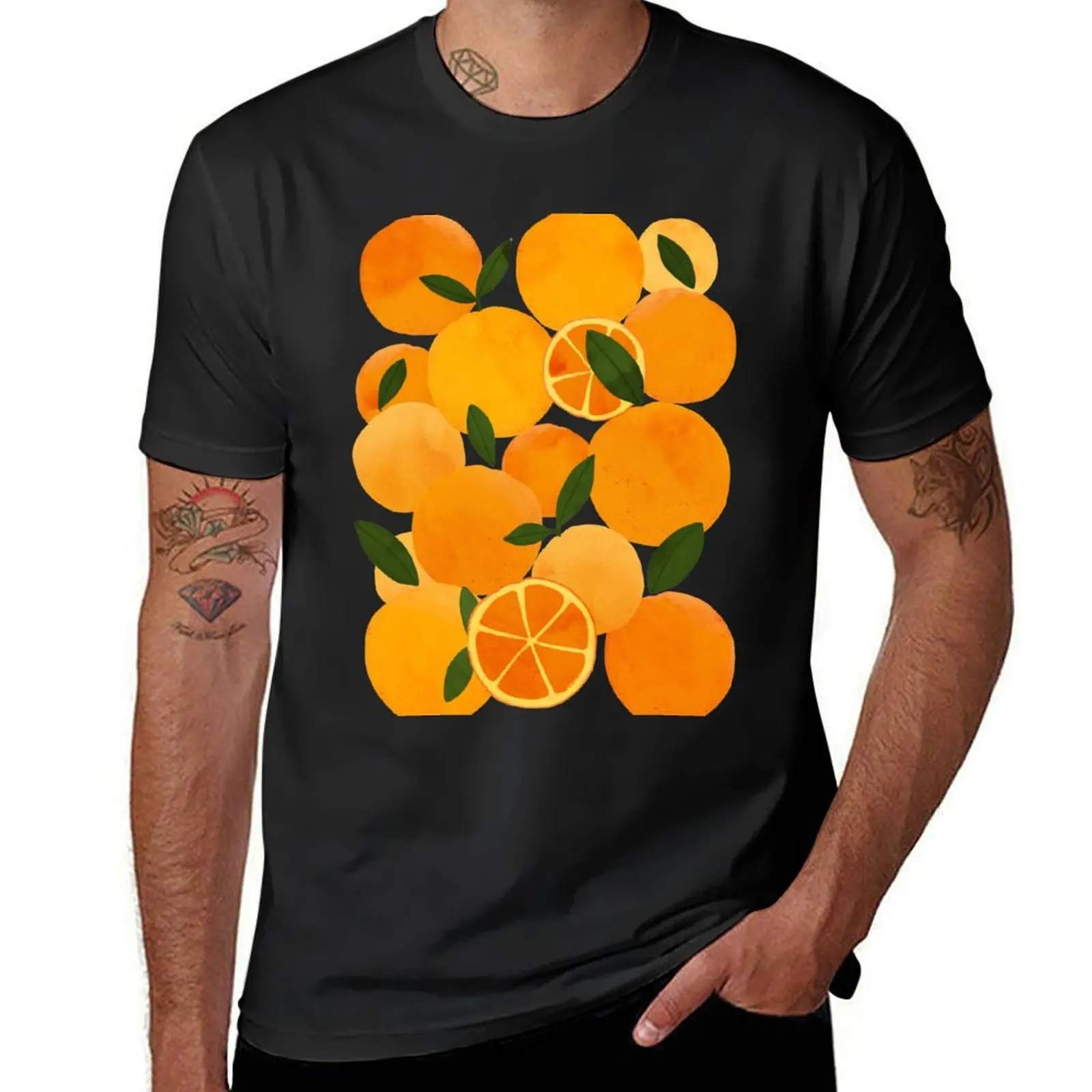 Still life of summer mediterranean oranges T-Shirt anime summer clothes Men's cotton t-shirt