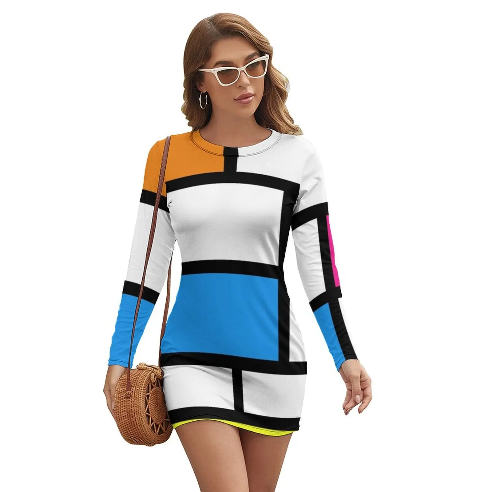 

Swinging 60s Mondrian Mod Long-sleeved Dress elegant guest wedding dress women clothing 2024 new arrivals dress for women 2024