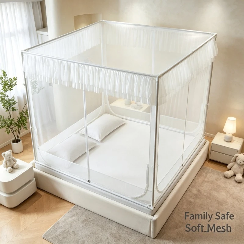 Three-Door Full-Bottom Bed Canopy Mosquito Net with Anti-Fall Design for Bedroom Home Use Elegant Style Decor