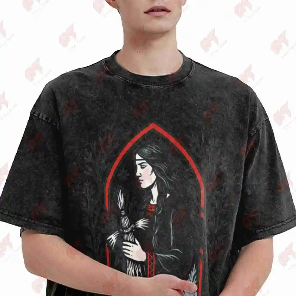 Marzanna Slavic Death Goddess Pagan Winter Ritual Folk Mythology Dark Folklore Vintage Washed Tee Pure Cotton T-Shirt
