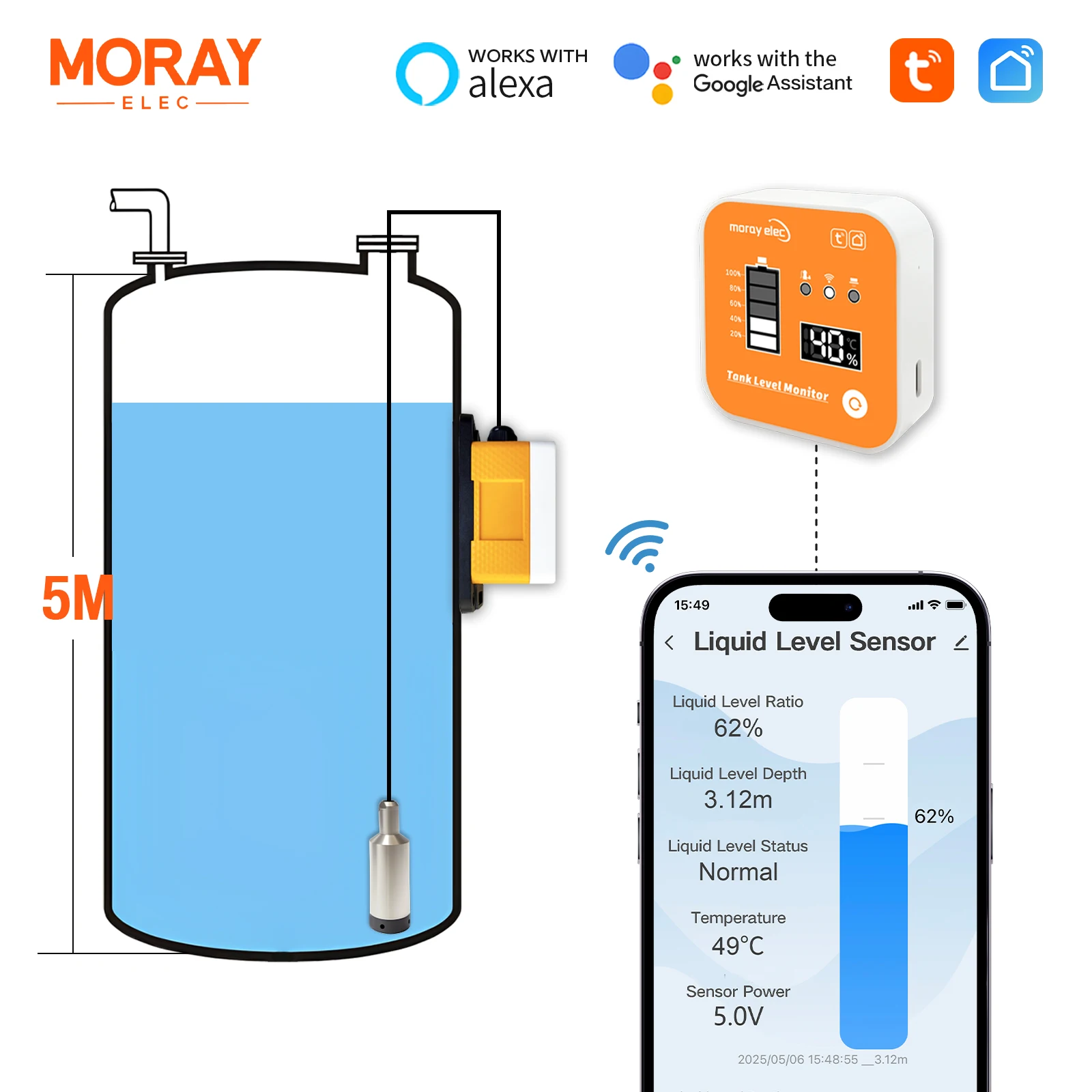 Moniteur de niveau d'eau et de liquide, affichage de la température LCD, niveau SubSN, Tuya Smartlife, Wifi, Moray ME202R, offre spéciale, 5m