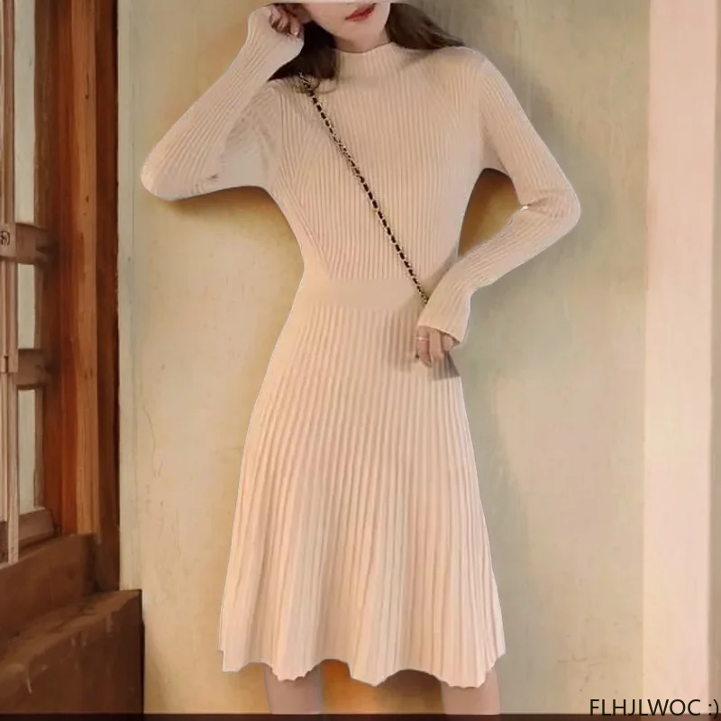 Woman Stretchable Knitted Sweater Dress Long Bodycon Bandage Hot Fall Winter Basic Gray Black All-Match Feminine Vestidos