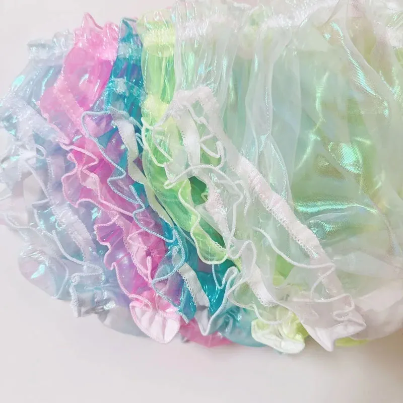 Man Sheer Laser Pink Holographic Organza Briefs Women Sexy Ruffles See Through Panties Cos Couple FKK Private Party Costumes BF