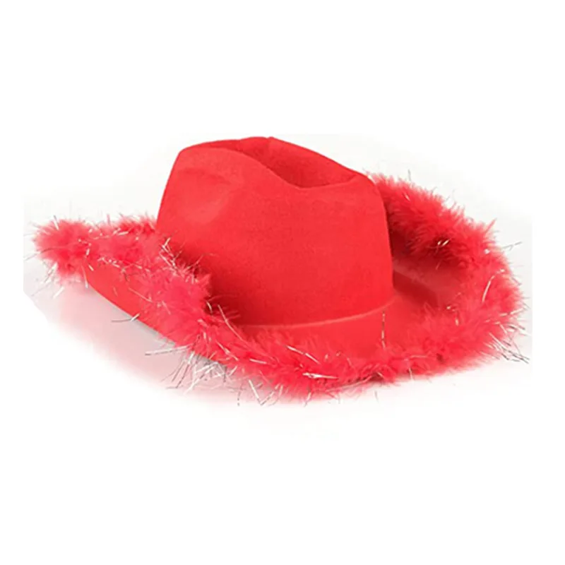 Damen-Cowboyhut, einfarbig, flauschiger Besatz, breite Krempe, Sonnenhut für Partymode