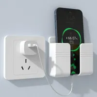 1Pc Wall Mount Phone Holder Punch Free Adhesive Charging Stand Mobile Phone Remote Control Organizer ACTV RemoteStorage BoxWhite
