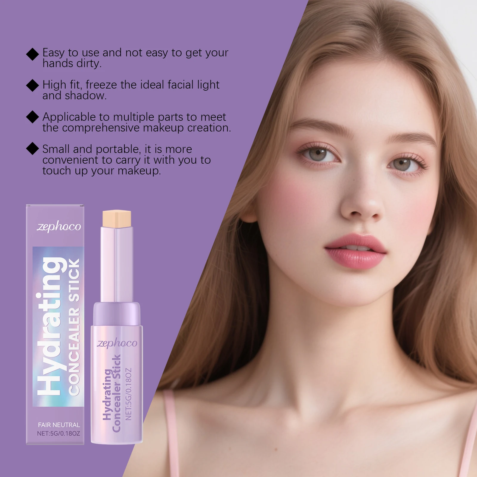 Zephoco Hydrating Concealer Stick Fair Neutral Full Coverage Long Lasting Waterproof Lightweight Face Makeup for All Skin Types