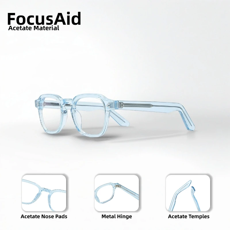 

Square Large Size Acetate Women's Frames Men's Fashion Retro Solid Color Optical Glasses Metal Hinge Transparent Lenses
