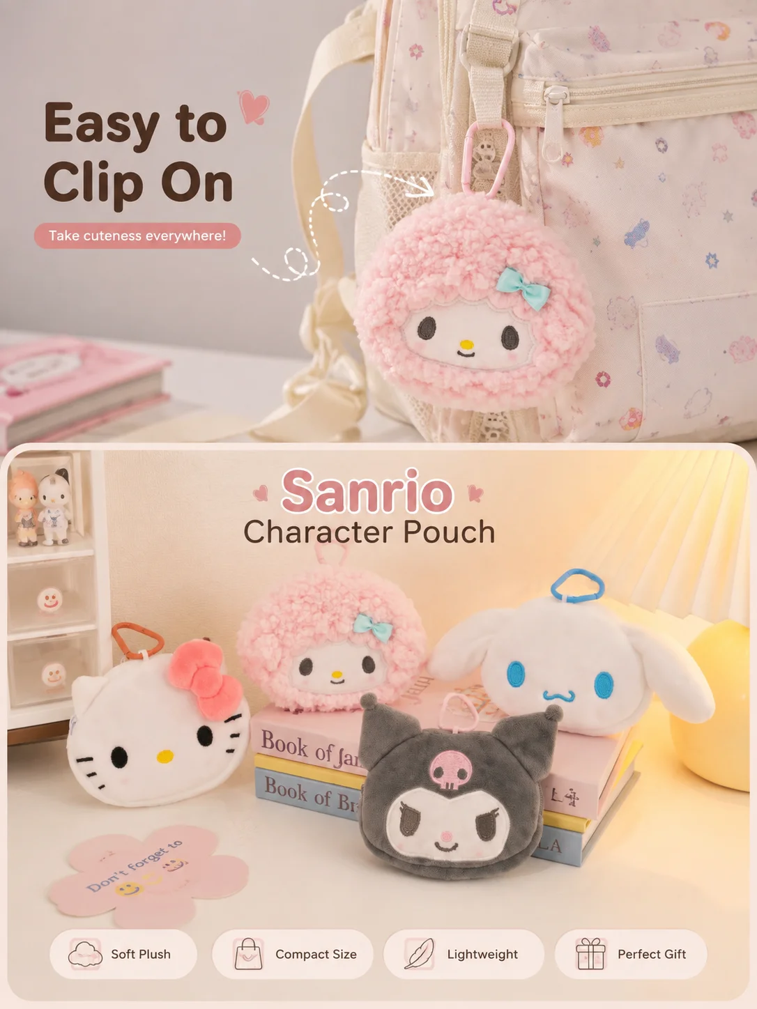 2026 Trendy Sanrio Cute Hello Kitty Cinnamoroll Sweet Piano Makeup Pouch Earbud Storage Bag Backpack  Pouch Girl Holiday Gift view 2