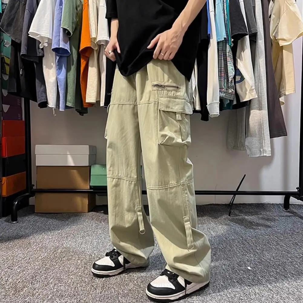 2023 Autumn New Cargo Pants Men Multi-Pockets Cotton Casual Wide Pants Male Workwear Loose Straight Trousers