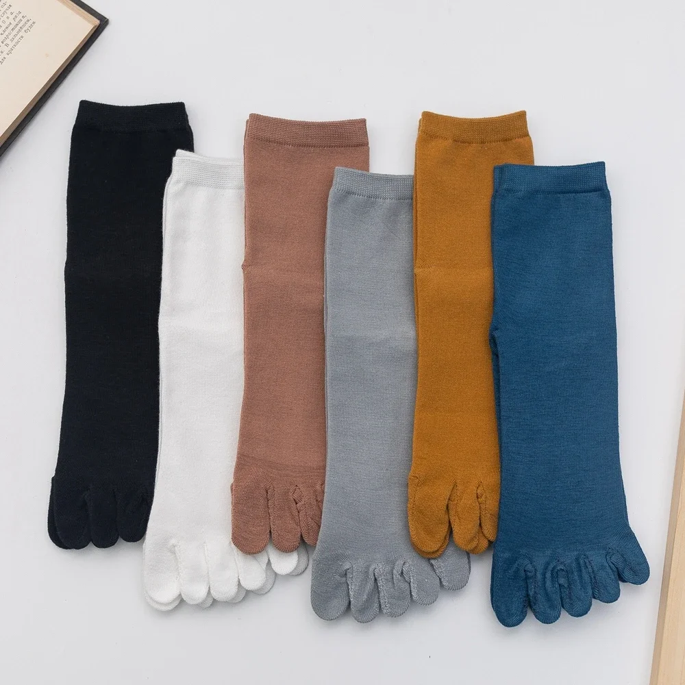 6 Pairs Men Toe Socks High Quality Cotton Five Finger Socks Middle Tube Crew Sports Athletic Socks with Separate Fingers