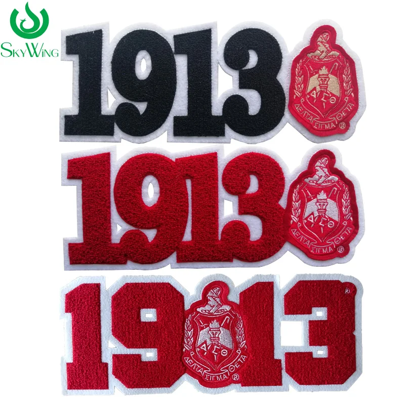 

Chenille 1913 Number Set Sorority Founder Day Year Iron on Patch Delta Sigma Theta Sorority Logo Applique For Jacket