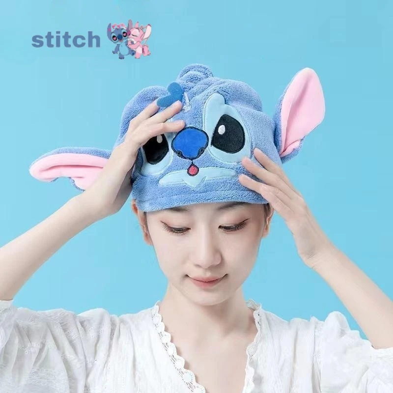 애니메이션 디즈니 스티치 헤어 드라이어 캡 여분의 두꺼운 빠른 건조 롤빵 헤드 샤워 캡 흡입 캡 헤어 드라이어 타올 여자 여자 선물