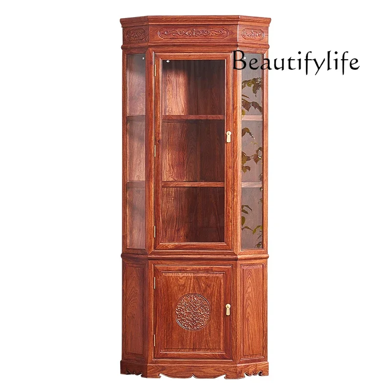 New Chinese Style Pterocarpus Erinaceus Poir. Corner Rosewood Wine Cabinet Showcase Solid Wood Multifunctional Locker