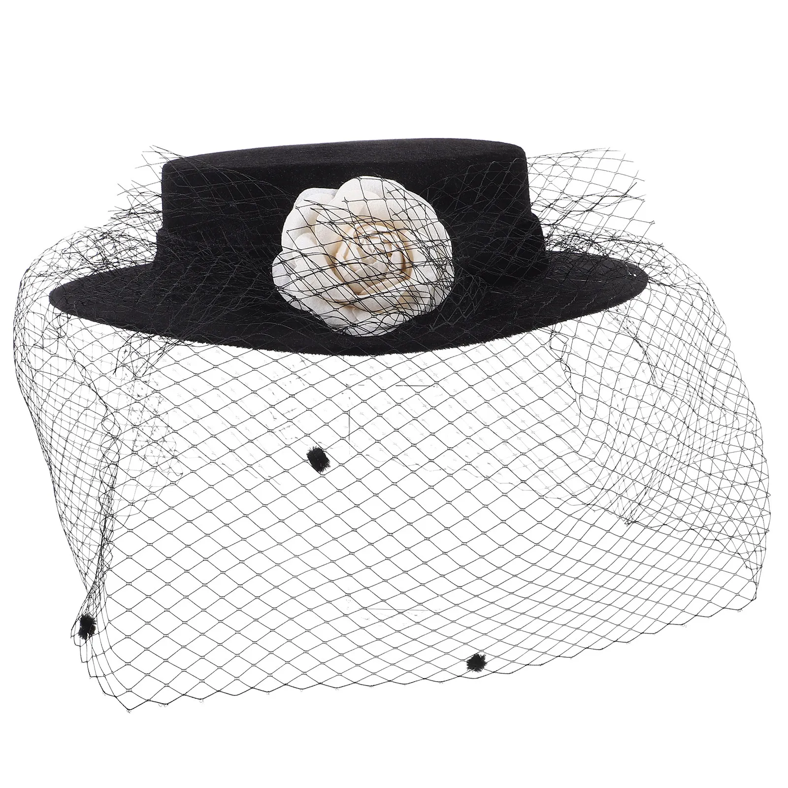 Flower Hat Mesh Veil Large Brim Elegant Wedding Hats for Women Fashionable Breathable Fascinator Tea Party Hats Black Church Hat