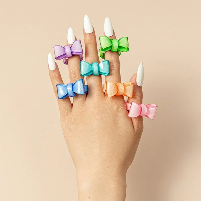 13 Colors Creative Fashion Bow Rings Colorful Resin Acrylic Statement Rings Jewelry Gifts for Women Girls Wholesale