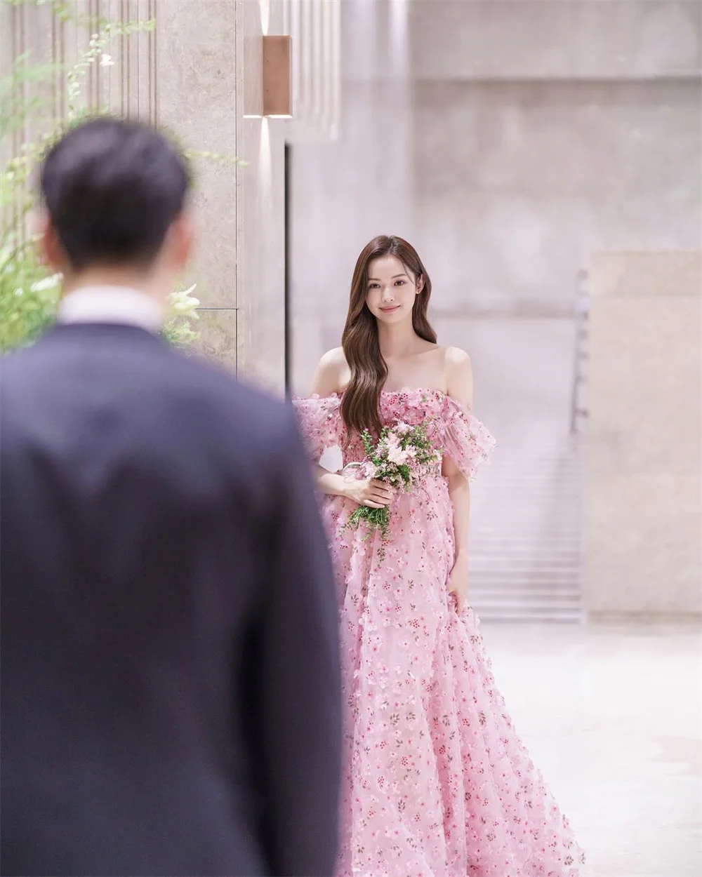 TULX 럭셔리 레이스 꽃 이브닝 드레스 한국 웨딩 사진 촬영 Strapless 짧은 소매 파티 드레스 코르셋 핑크 긴 맞춤형