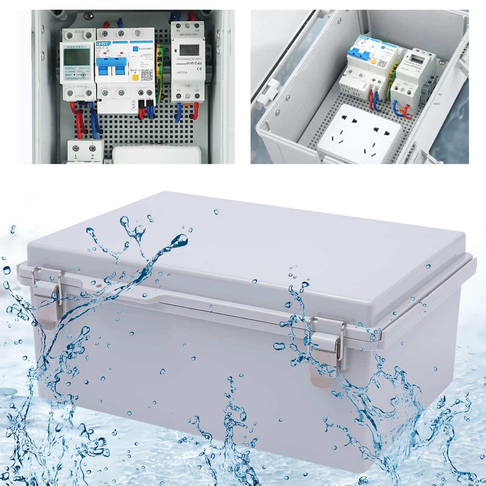 

Stainless Steel Latch Junction Box, Hinged Grey Cover IP67 Waterproof ABS Electrical Enclosure, Outdoor Project Box for Wiring