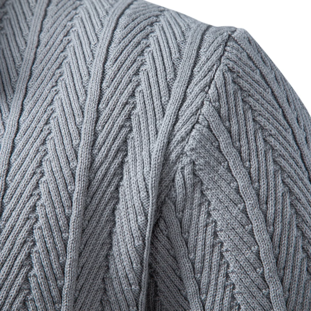AIOPESON Herren Baumwoll-Design Strickpullover mit Knöpfen, Stehkragen, gerippten Bündchen, Cardigan, Smart Casual, Büro, Thermo, Herbst Winter – Detail 9