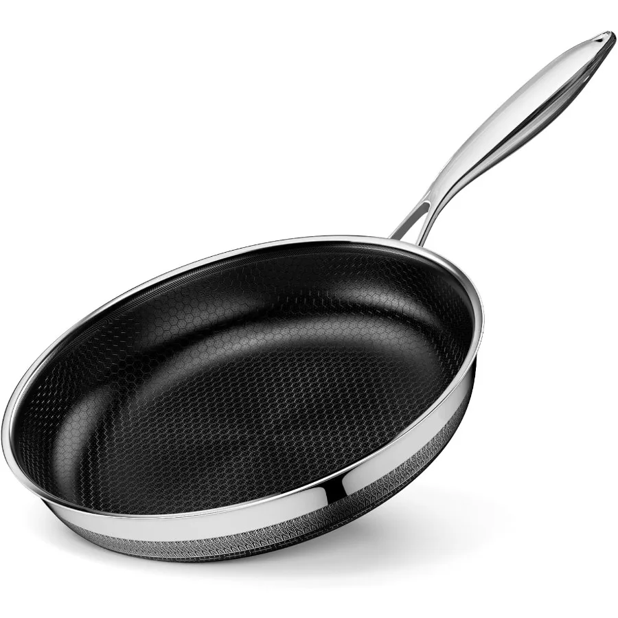 

11 Inch Stainless Steel Frying Pan with Titanium Ceramic Nonstick Coating for HighHeat Cooking Hybrid TriPly Construction with