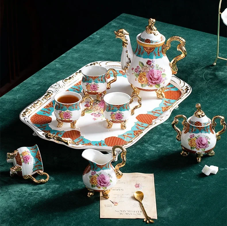 Northern European Ceramic Coffee Tea Cup Set Luxury Porcelain Coffee Tea Sets With Tray