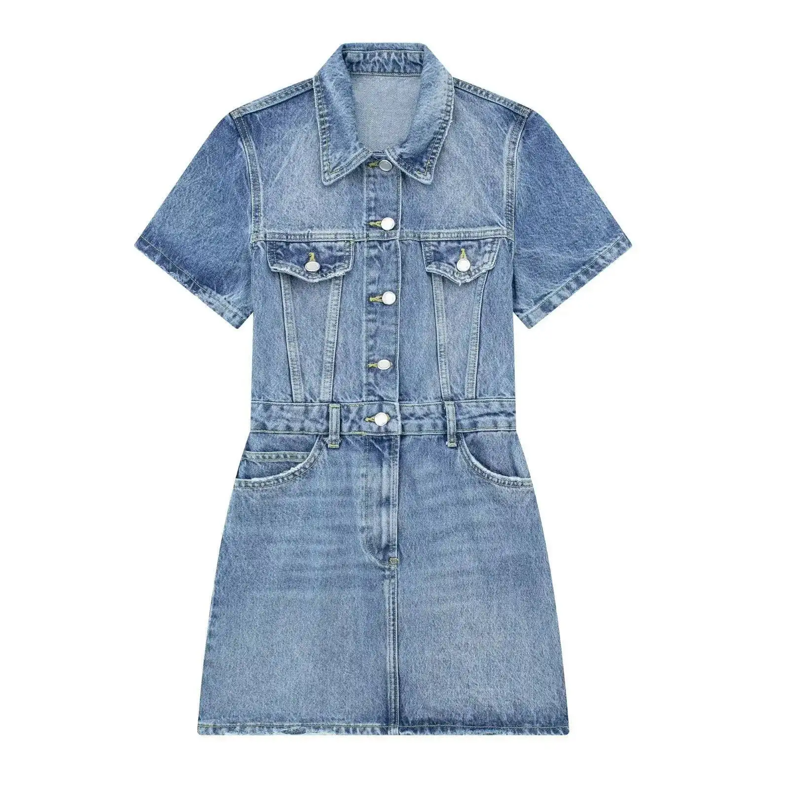 

Summer 2025 Slimming High Waist Design Polo Neck Vintage Denim New Ladies European And American Style Dress