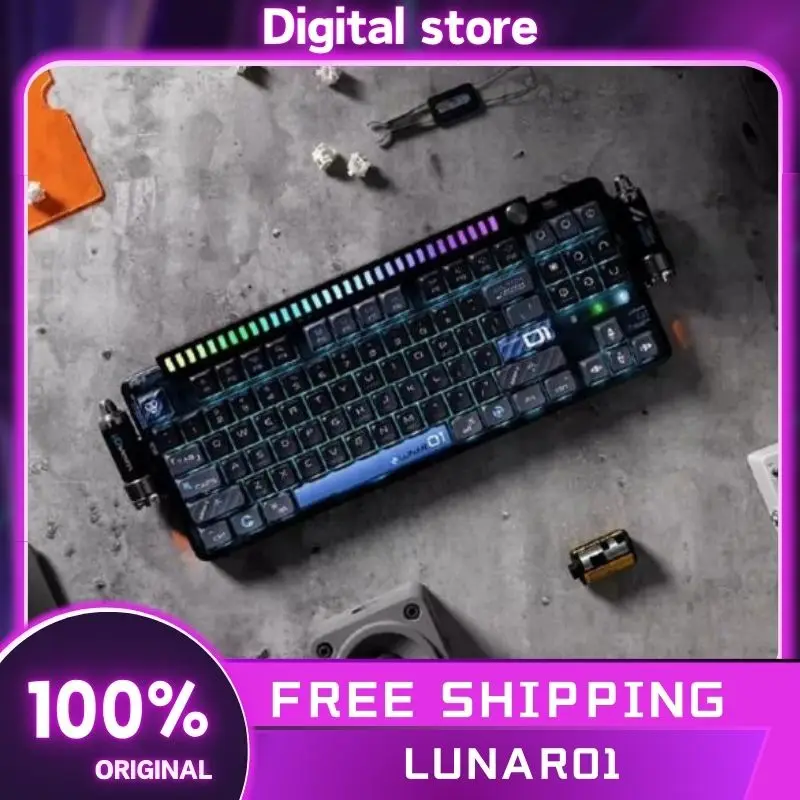 Original Lunar01 Mechanical Keyboard Multifunctional Knob Three Mode RGB Wireless Gaming Keyboard Light Bar Pc Gamer Offices