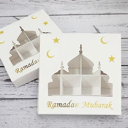 1/3/5pcs Eid Theme DIY Candy Box Set 16Girds Chocolate Packaging Gold  White Ramadan Gifting Box for Happy Eid Party Decor