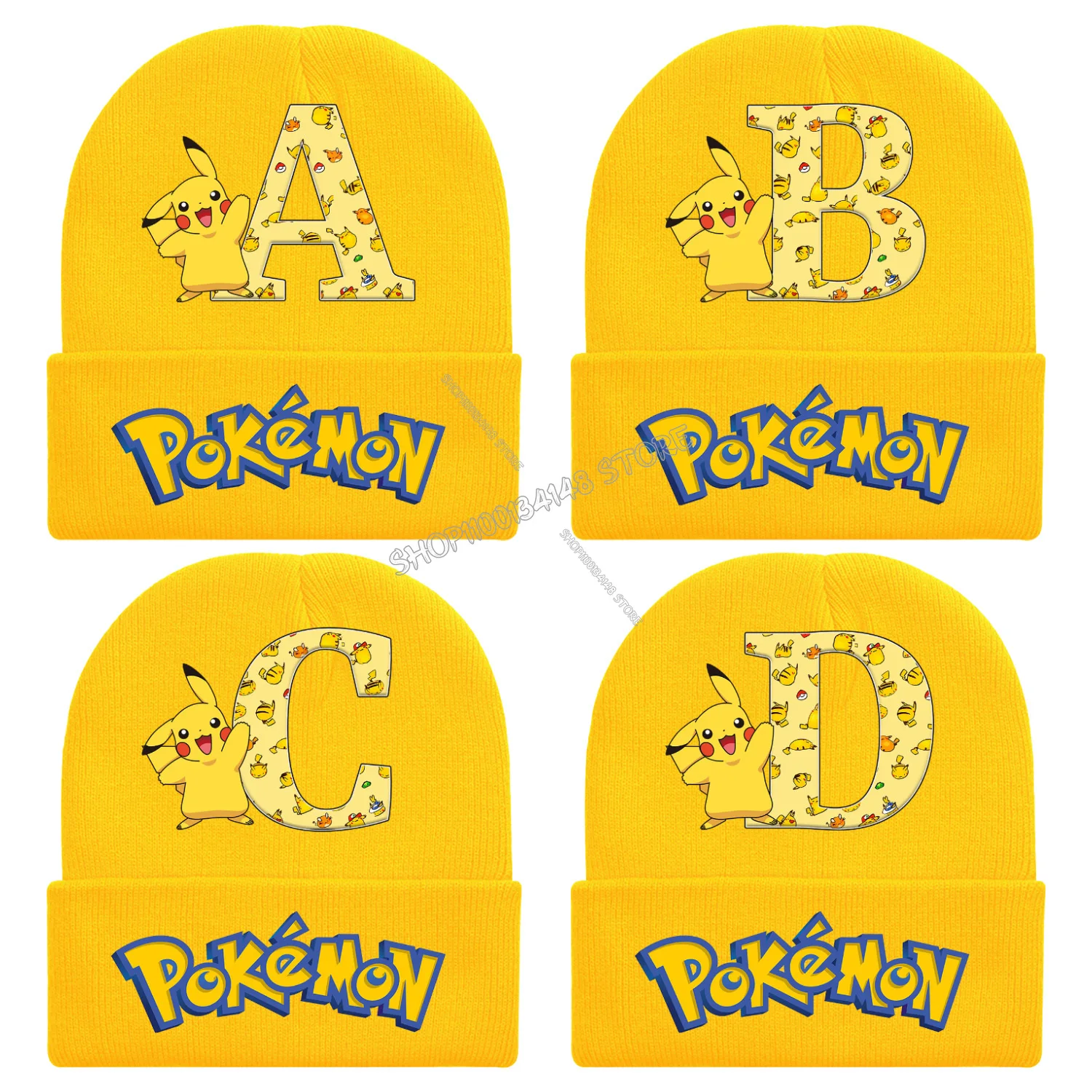 Pokemon Pikachu Knitted Hat for Children A-z Letter Cartoon Beanies Cap Winter Kids Street Hats Outdoor Warm Knitted Cap Gift